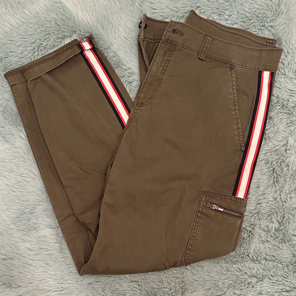Women's Olive Cargo Pants with Stripe Detail